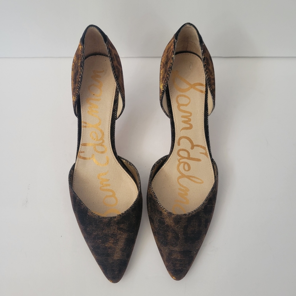 Sam Edelman Opal Women's Heels, size 8.5, black and gold shimmer pumps